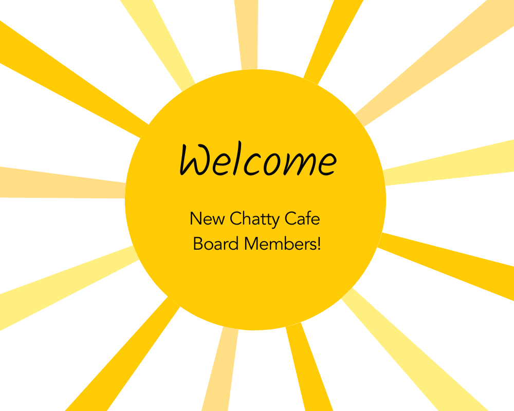 An illustration of the sun, with yellow rays coming out of the sun. Text inside the sun reads Welcome New Chatty Cafe Board Members